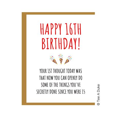 16th Birthday Card Funny 16th Birthday 16th Birthday T For Daughter For Son 16 Birthday