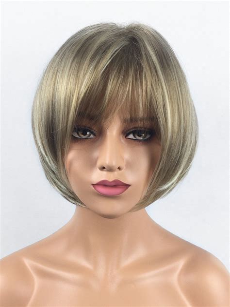 [26 Off] Short Side Bang Colormix Straight Bob Synthetic Wig Rosegal