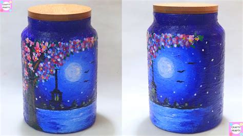 Diy Jar Painting Moonlight Night Landscape Painting Bottle Decoden Craft Jar Bottole Craft Youtube