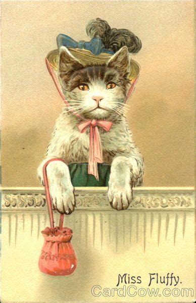 Victorian Cat With A Frame Around Her And He Paws Hanging Down Outside