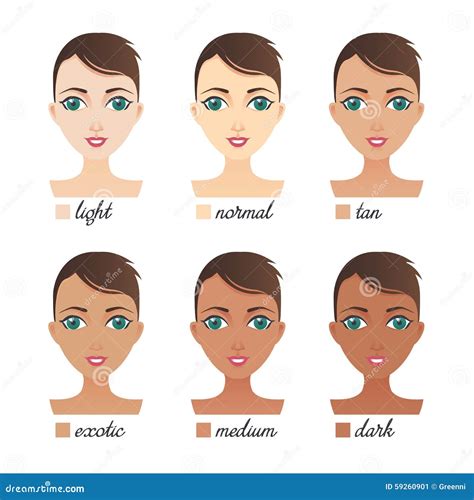 Vector Set Of 6 Women Faces With Skin Tone From Light To Dark Sk Stock