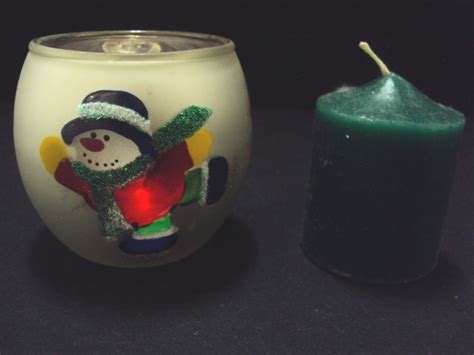 Christmas Snowman Votive Glass Candle Holders 2 12w X 3l Candle