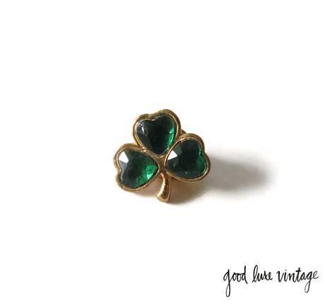 Shamrock Brooch Pin Emerald Green Rhinestones Irish St Patricks Day