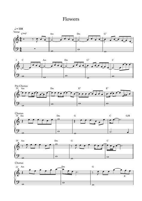 Miley Cyrus Flowers EASY PIANO SHEET Partition Musicale By Pianella