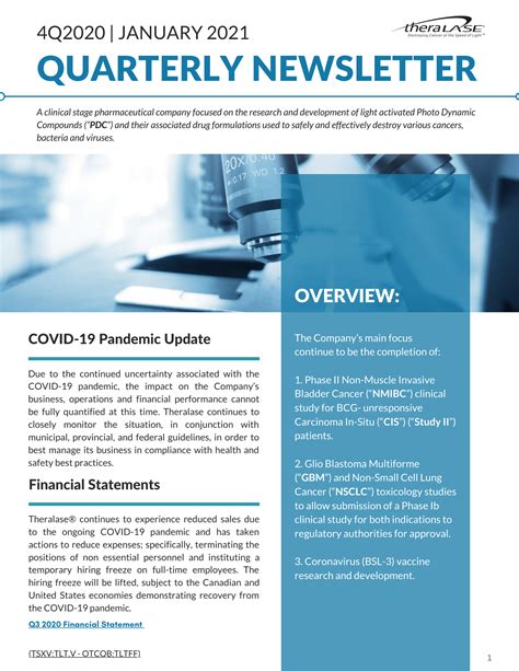 Quarterly Newsletters Theralase Technologies Inc Theralase