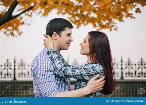 Romantic Couple Kissing In Autumn Park Stock Image Image Of Outdoor
