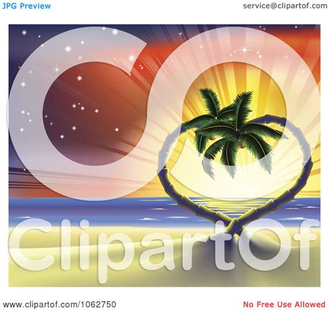 Clipart Sunset Tropical Beach Scene Of Heart Palm Trees