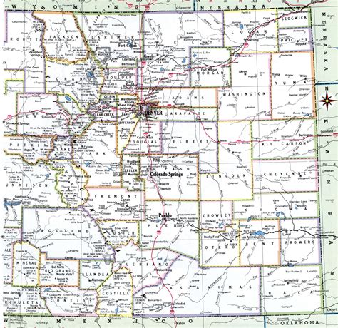 Colorado State County Map With Roads Cities Towns Counties Highway
