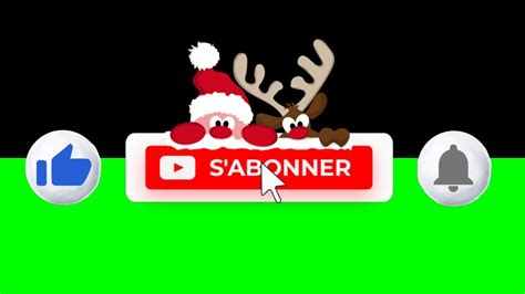 Bouton s abonner like animation notifications Fond vert Noël transparent YouTube
