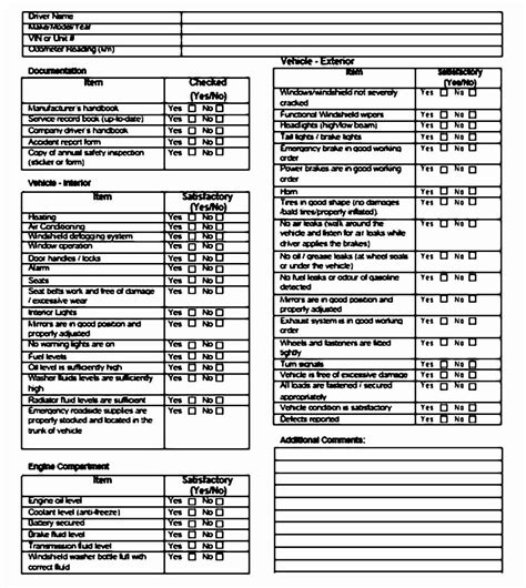 Floors are clear of spills, 30 Daily Vehicle Inspection form Template in 2020 ...