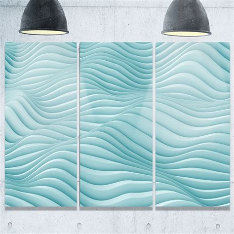 Fractal Rippled Blue 3d Waves Abstract Art Glossy Metal Wall Art