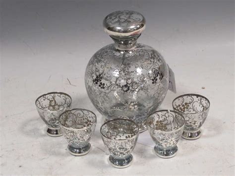 A Murano Silver Overlaid Glass Decanter And Five Glasses In Cheffins