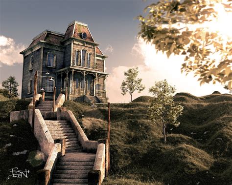 An Old House Sitting On Top Of A Hill With Stairs Leading Up To The Roof