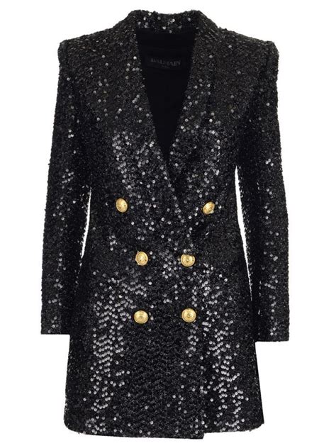 Sequinned Jacket In Black Jackets Black Sequin Jacket Balmain Style