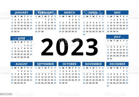Blue Vector Calendar 2023 Year Landscape Design English Horizontal Wall