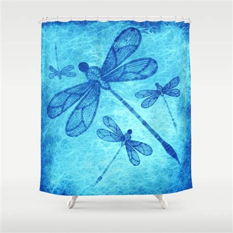 Beautiful Dragonflies Dream Art Blue Tones Shower Curtain Blue Shower