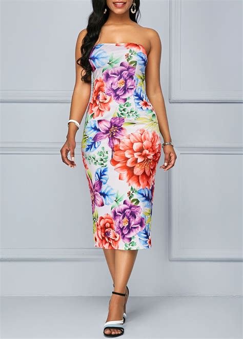 Strapless Large Floral Print Multi Color Dress Summer Dresses 2019 In