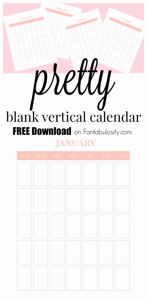 Blank Calendar Free Vertical Monthly Calendar Printable Fantabulosity