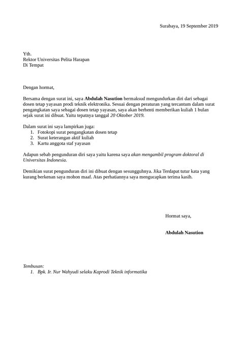 Gunakan contoh surat pengunduran diri dari organisasi ini untuk membuat surat resign kamu. Surat Resign Dari Kampus - Contoh Surat Pengunduran Diri Dari Kampus - Contoh Resource - Contoh ...