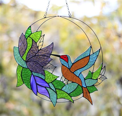 Stained Glass Art Suncatcher Window Panel Bird Hummingbird Etsy