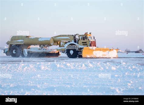 Clearing Airport From Snow During Snow Storm Clearing Runway From Snow