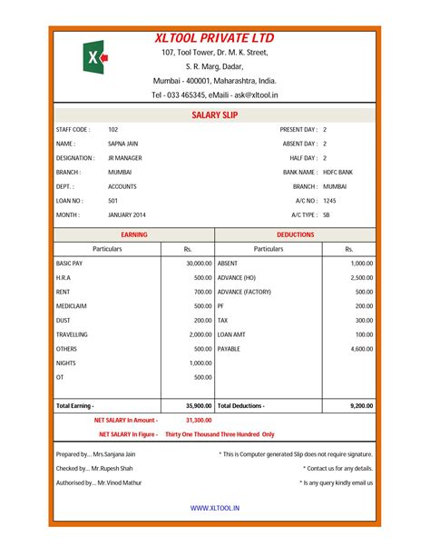 Salary Slip Template Excel Free Download Printable Templates