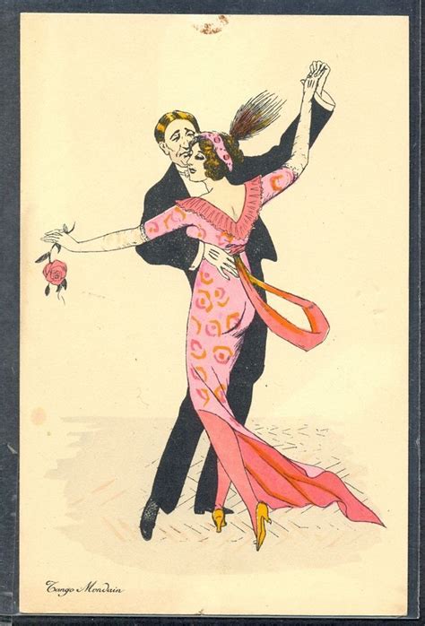 Ql039 Art Deco Artist Signed Tango Mondain Couple Dancers High Fashion