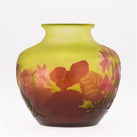 Antique 20thc Art Nouveau Emile Galle Floral Cameo Glass Vase C 1910 Ebay