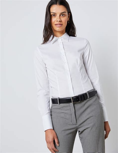 Women S White Fitted Cotton Stretch Shirt Single Cuff Hawes Curtis