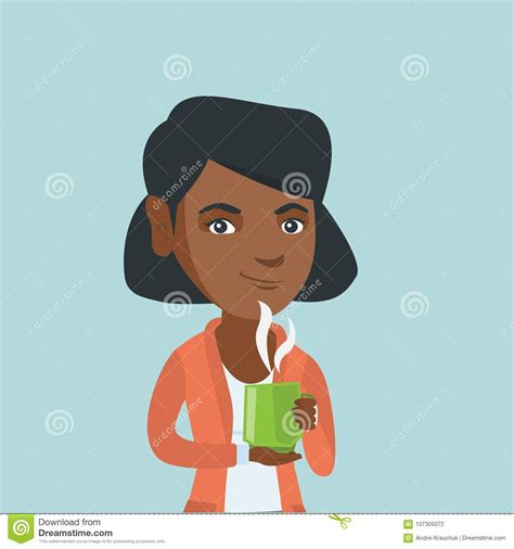 Young African Woman Enjoying A Cup Of Coffee Stock Vector
