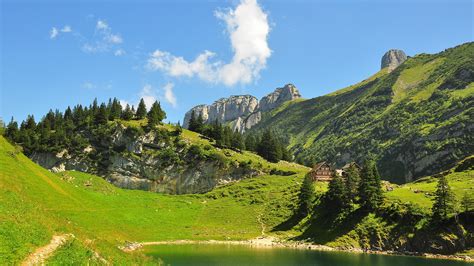 1371825 Bernese Oberland Switzerland Mountains Lake Trees Rare