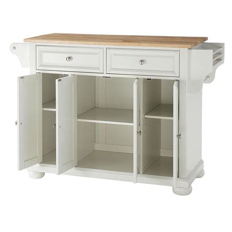 They used an unfinished cabinet as the base for this kitchen island, but we love the idea of using a recovery cabinet from a salvage store too. White Kitchen Island Storage Cabinet with Solid Wood Top