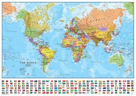 Political World Wall Map With Flags By Maps International Ltd
