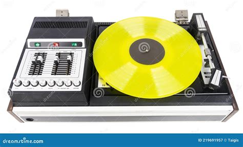 Vintage Turntable Vinyl Record Player With Yellow Vinyl Stock Image