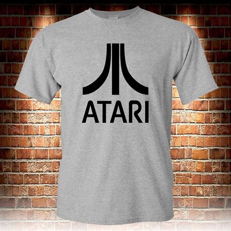 Black T Shirt Atari Video Computer Games Retro Logo Grey Tee Size Mens