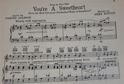 Youre A Sweetheart Sheet Music By Mchugh And Adamson A Etsy