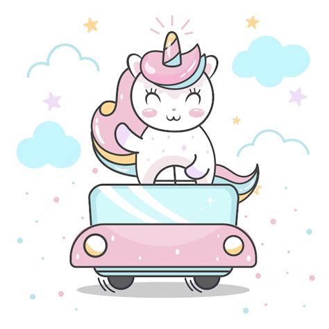 Premium Vector Cute Unicorn Cartoon Driving A Car