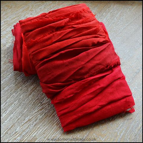 Red Sari Silk Ribbon Somerset Beads