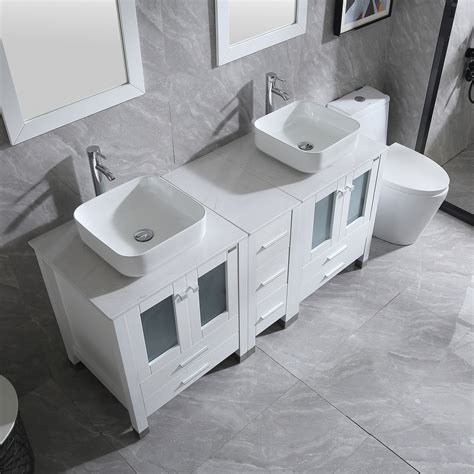 Wonline 60 Bathroom Vanity Wood Cabinet Double Ceramic Sink W Mirror