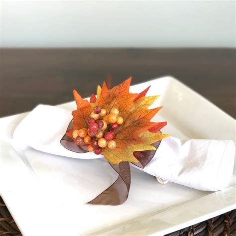 Autumn Napkin Ring With Berry Cluster Leaf Fall Thanksgiving Table