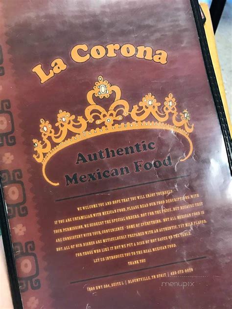 Menu of La Corona Mexican Restaurant in Blountville, TN 37617