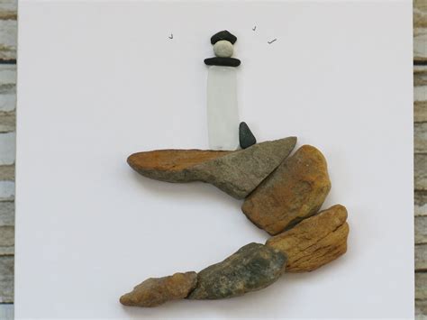 Pebble And Sea Glass Lighthouse Art By Maine Artist M Mcguinness Pebble Art Lighthouse Art