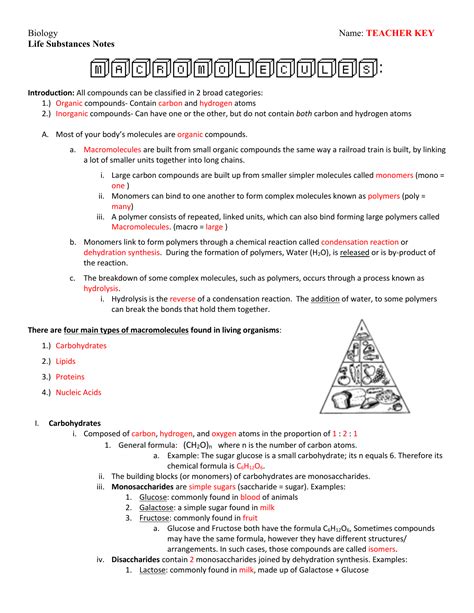 Organic Compounds Worksheet Biology Answers Excelguider Com