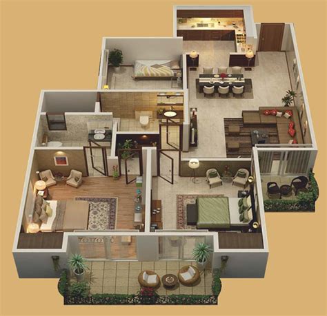 3 Bhk House Plan In 1200 Sq Ft 3d House Poster
