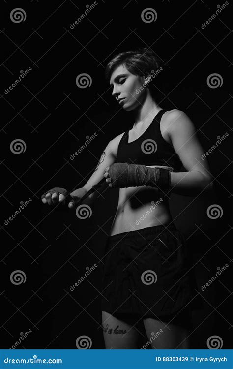 Woman Wrapping Hands With Boxing Wraps Stock Image Image Of Athlete