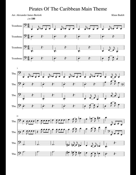 The curse of the black pearl which is a 2003 american fantasy swashbuckler film. pirates of the Caribbean sheet music for Trombone download free in PDF or MIDI