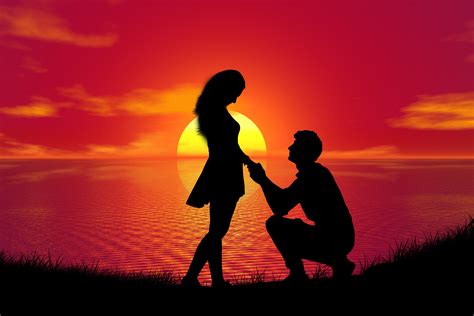 Couple 4K Wallpaper, Sunset, Proposal, Silhouette, Romantic, Lovers, Together, Love, #448