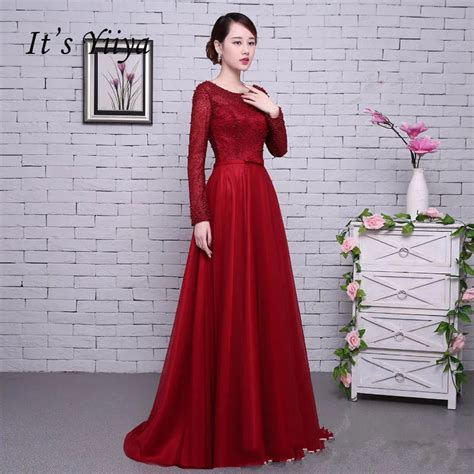 It S Yiiya Red Long Sleeves Beading Backless Tulle Flower Lace Up Luxury Party Formal Dress