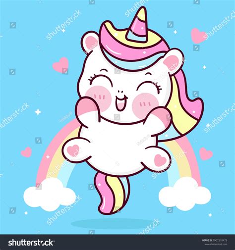 Stock Vektor „cute Unicorn Vector Jump Air Rainbow“ Bez Autorských