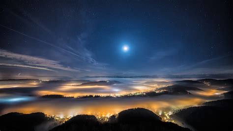 Mountains Peak Of Swiss Under Moon Starry Sky During Nighttime K HD Travel Wallpapers HD